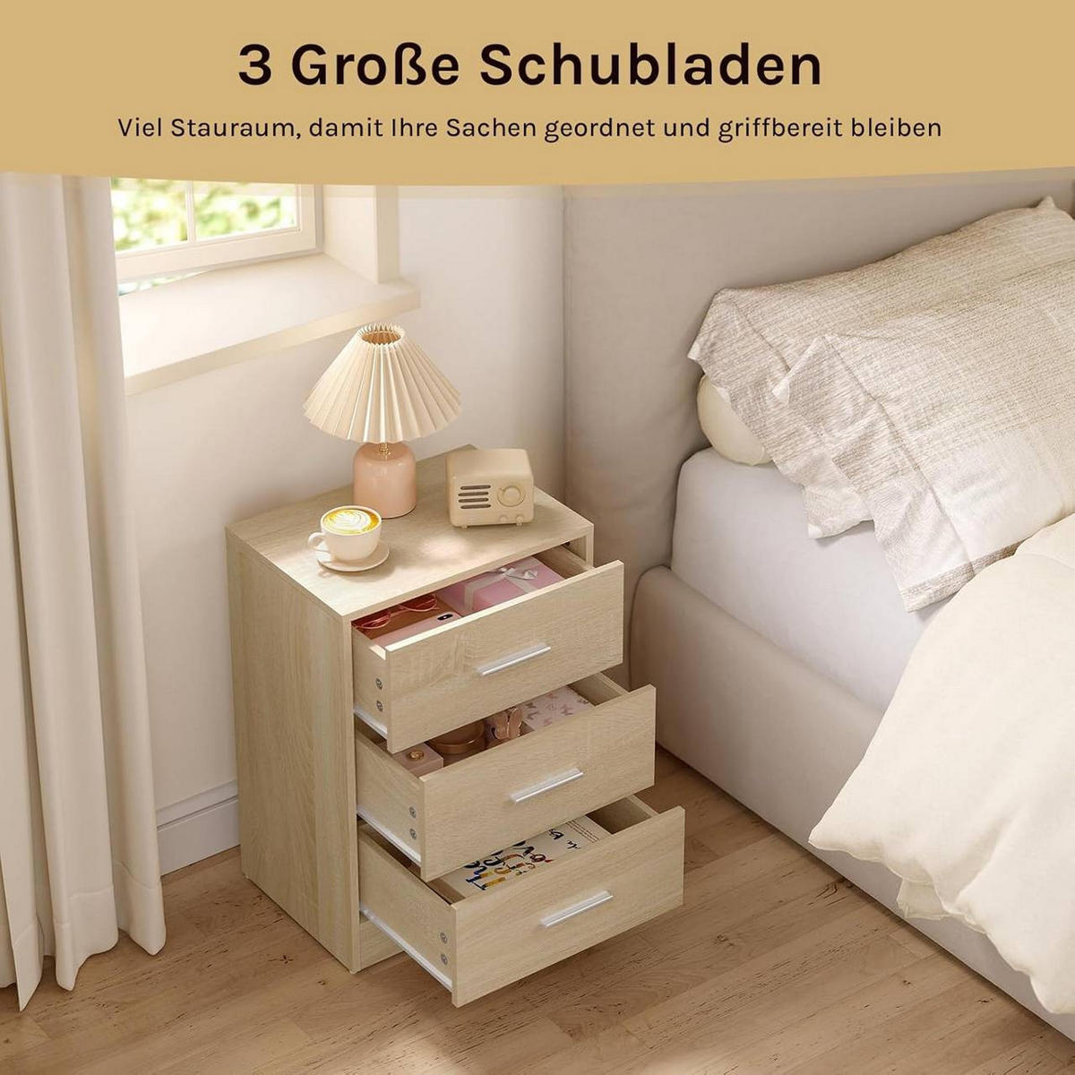 NACHTTISCH 2er Set, 39x54x28 cm, Helle Eiche - Eichefarben, Holzwerkstoff (39/54/28cm) - Woltu