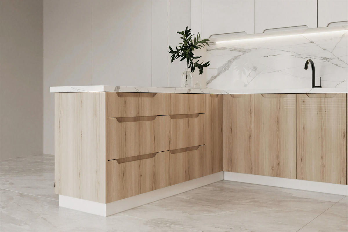 KÜCHENZEILE - KS27-G390x260 – Zivora - Komfort und Design perfekt vereint - Eichefarben, Holz (390/213.3/260cm) - ROYAL24_MARKT