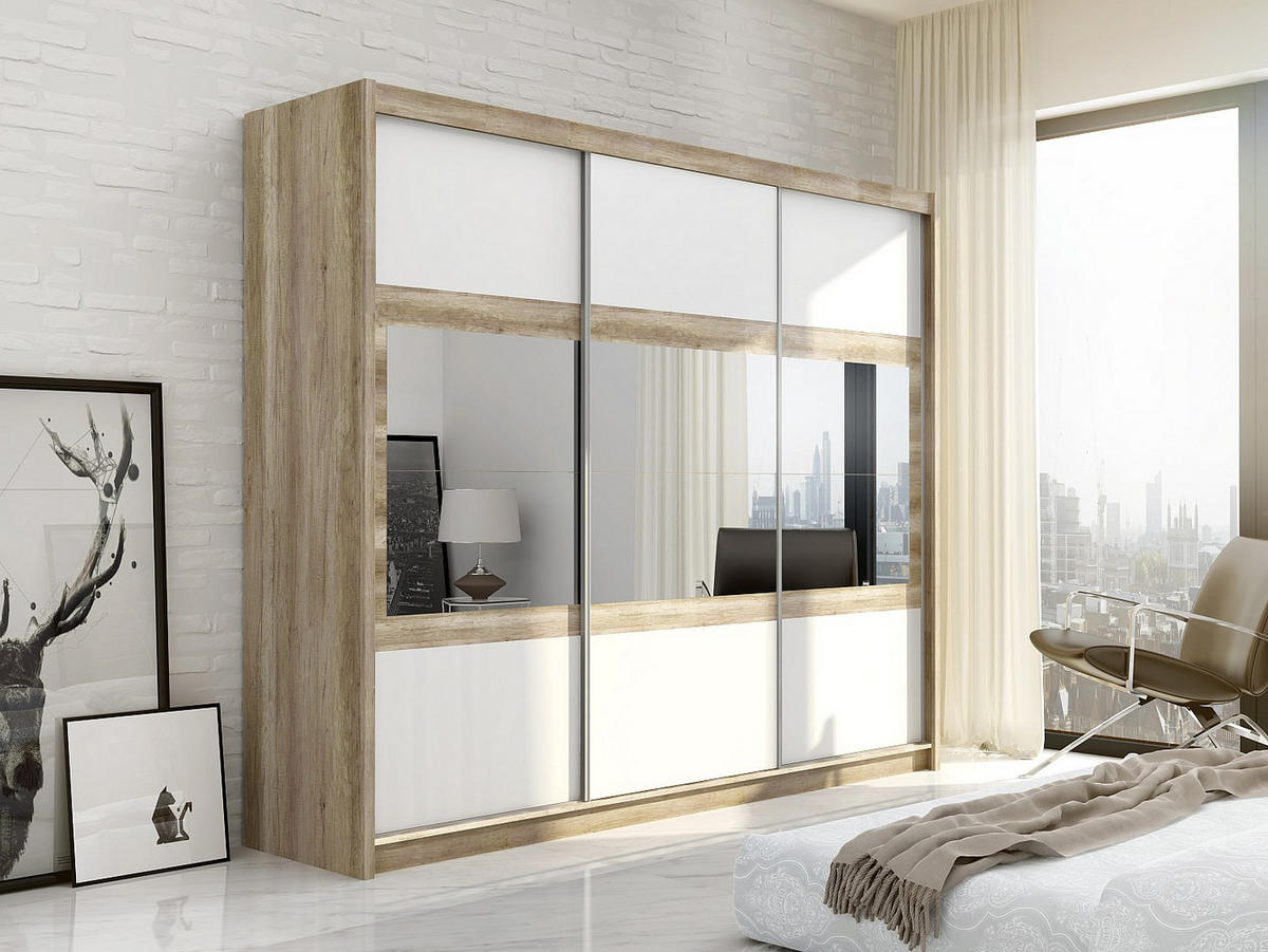 KLEIDERSCHRANK - 250 cm x 61 cm - Holz, Platte - Naturfarben Hell, Weiß LEOVIA - Naturfarben/Weiß, Holz (250/215/61cm) - Vente-Unique