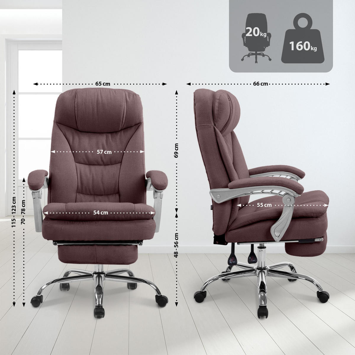 CHEFSESSEL Stoff braun - Chromfarben/Braun, Textil/Metall (65/115/66cm) - CLP