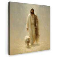 LEINWANDBILD Schaf - Jesus - Pinselstriche - Abstrakt Wandbild Wohnzimmer 50x50 cm - Sandfarben, Textil (50/50cm) - MuchoWow