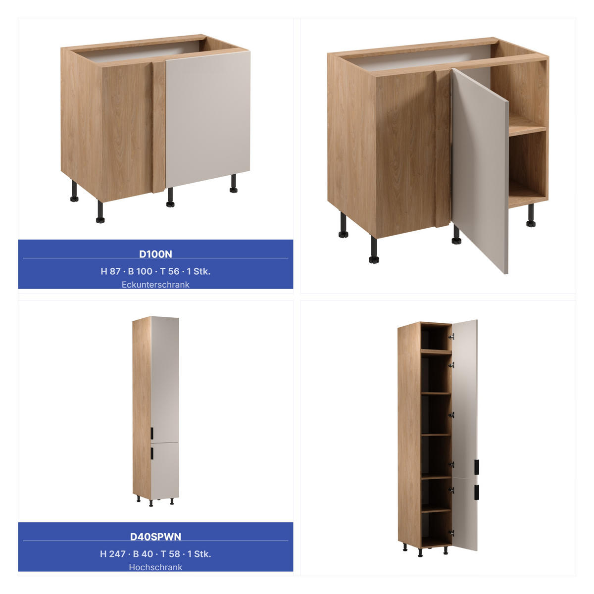 WINKELKÜCHE 340cm x 240cm - Sorento KS4-M340 - in Beige / Sonoma Eiche - Beige/Schwarz, Holz (580/247/58cm)