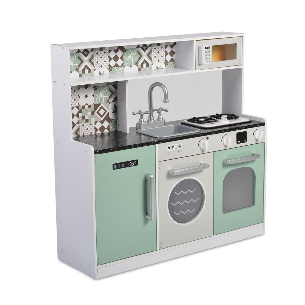 SPIELKÜCHE 7257 grün Holz, Backofen mit Licht und Musik, Mikrowelle, Waschmaschine - Grün, Holz (29/78.5/80cm) - Moni