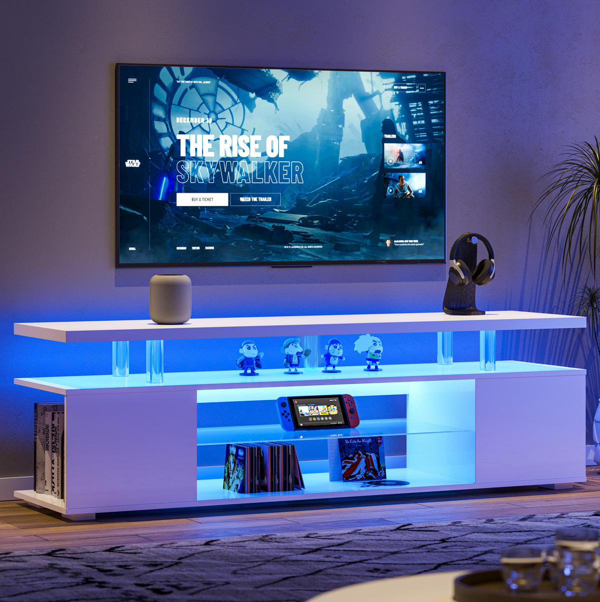 TV-ELEMENT mit LED-Beleuchtung und Stauraum Weiß - Weiß, Holz (40/48/130cm) - Beauniv