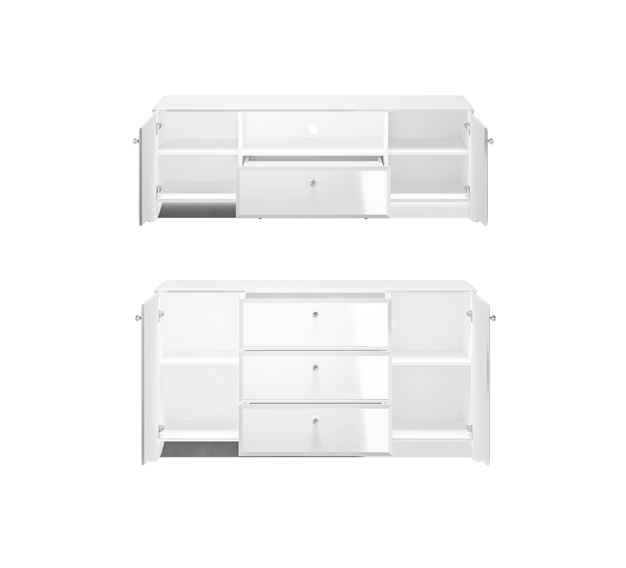 WOHNZIMMER-SET Glamour weiß / weiß hochglanz 2-teilig - Weiß Hochglanz/Weiß, Glas/Holz (320/85/41cm) - Feldmann-Wohnen