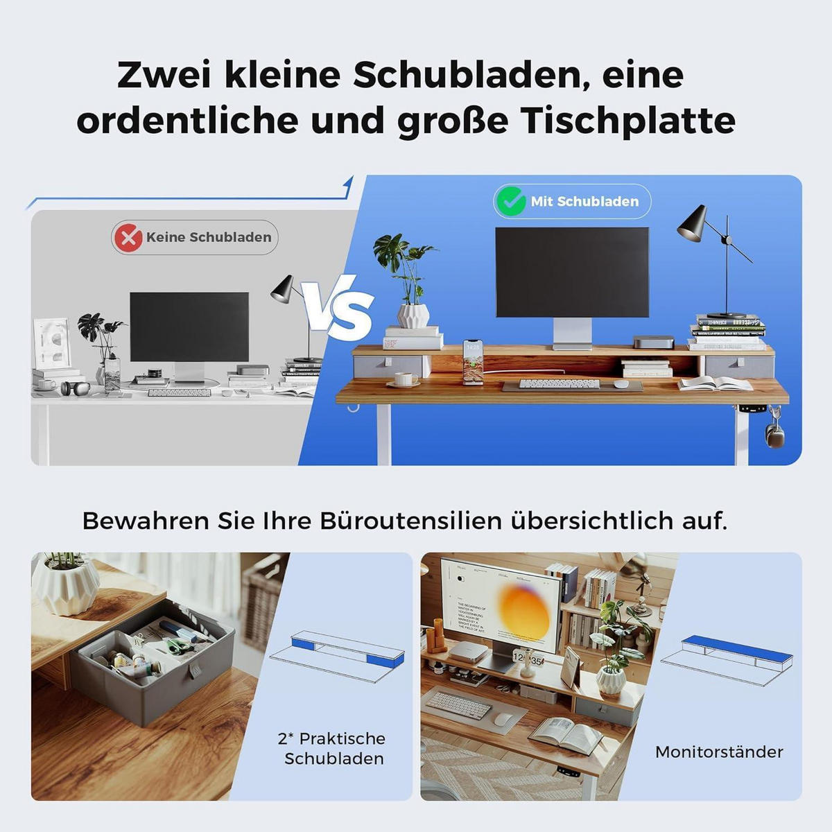 SCHREIBTISCH Höhenverstellbar Elektrisch 160 x 60 cm Hellbraun - Braun, Holzwerkstoff (160/60/75cm)