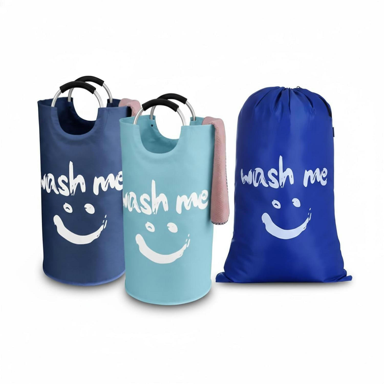 WÄSCHEKORB Set 3-teilig 2x 95L & 1x 125L faltbar Blau/Dunkelblau - Multicolor, Textil (63/1/93cm)