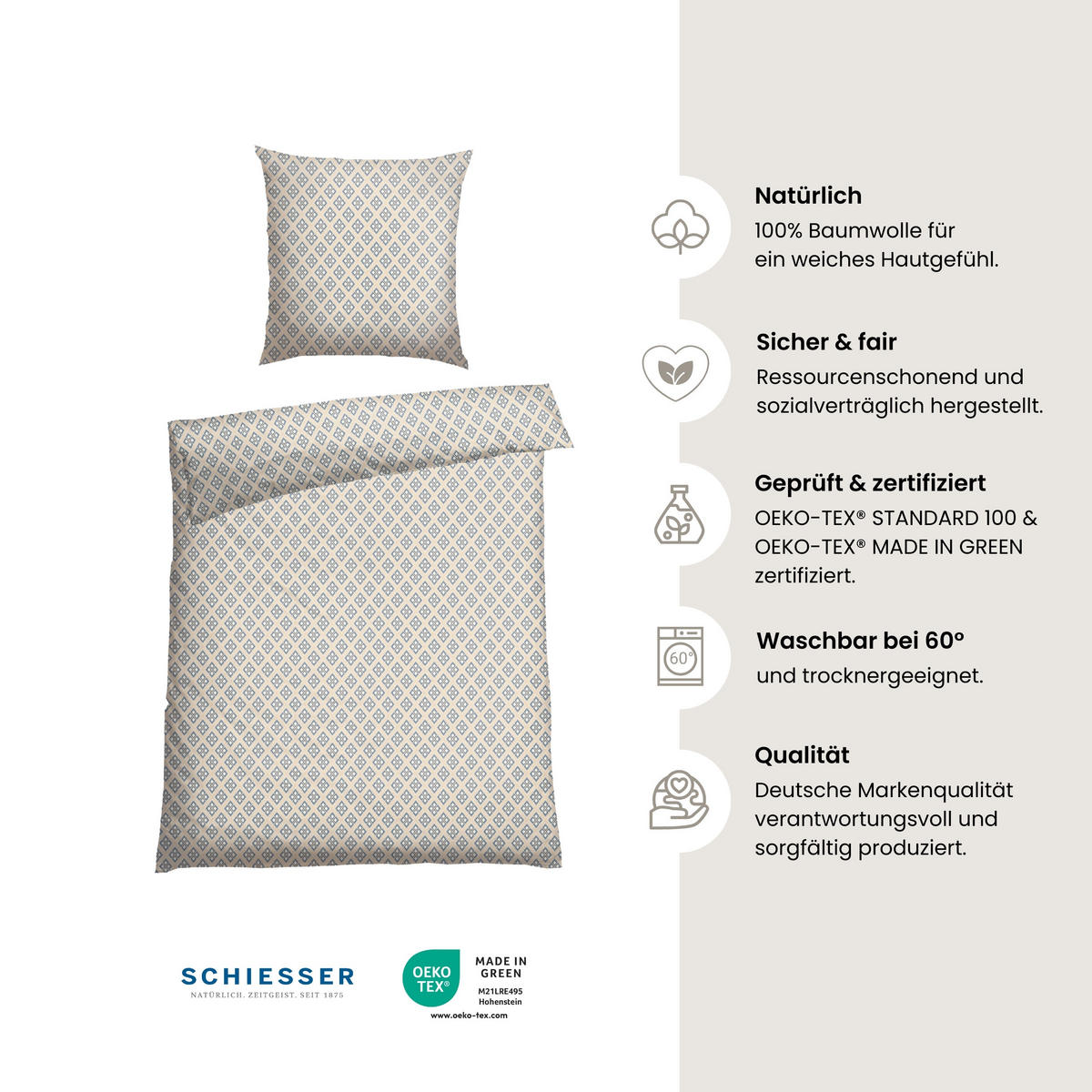 BETTWÄSCHESET Yosa - Renforcé - 2-teilig - 135 x 200 cm - Sand - Sandfarben, Textil (135/200cm) - SCHIESSER