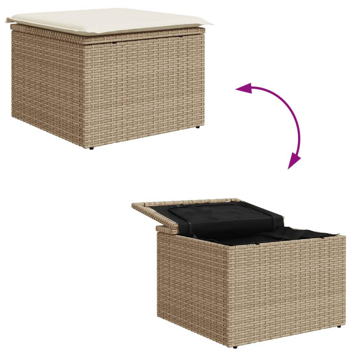 GARTENHOCKER Mit Kissen Beige 55/55/37 Cm Poly Rattan - Creme, Kunststoff (55/37/55cm) - vidaXL