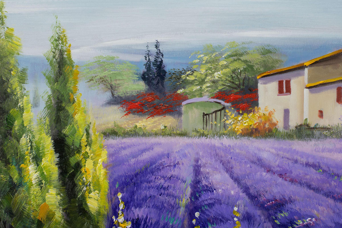 ACRYLBILD HANDGEMALT 90/60 cm - Lila/Grün, Holz/Textil (90/60cm) - KUNSTLOFT