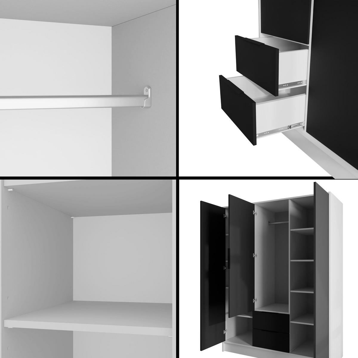 KLEIDERSCHRANK mit Flügeltüren KOLIN 150x200cm Weiß / Schwarz - Schwarz/Weiß, Holzwerkstoff (150/200/51cm) - ALTDECOR