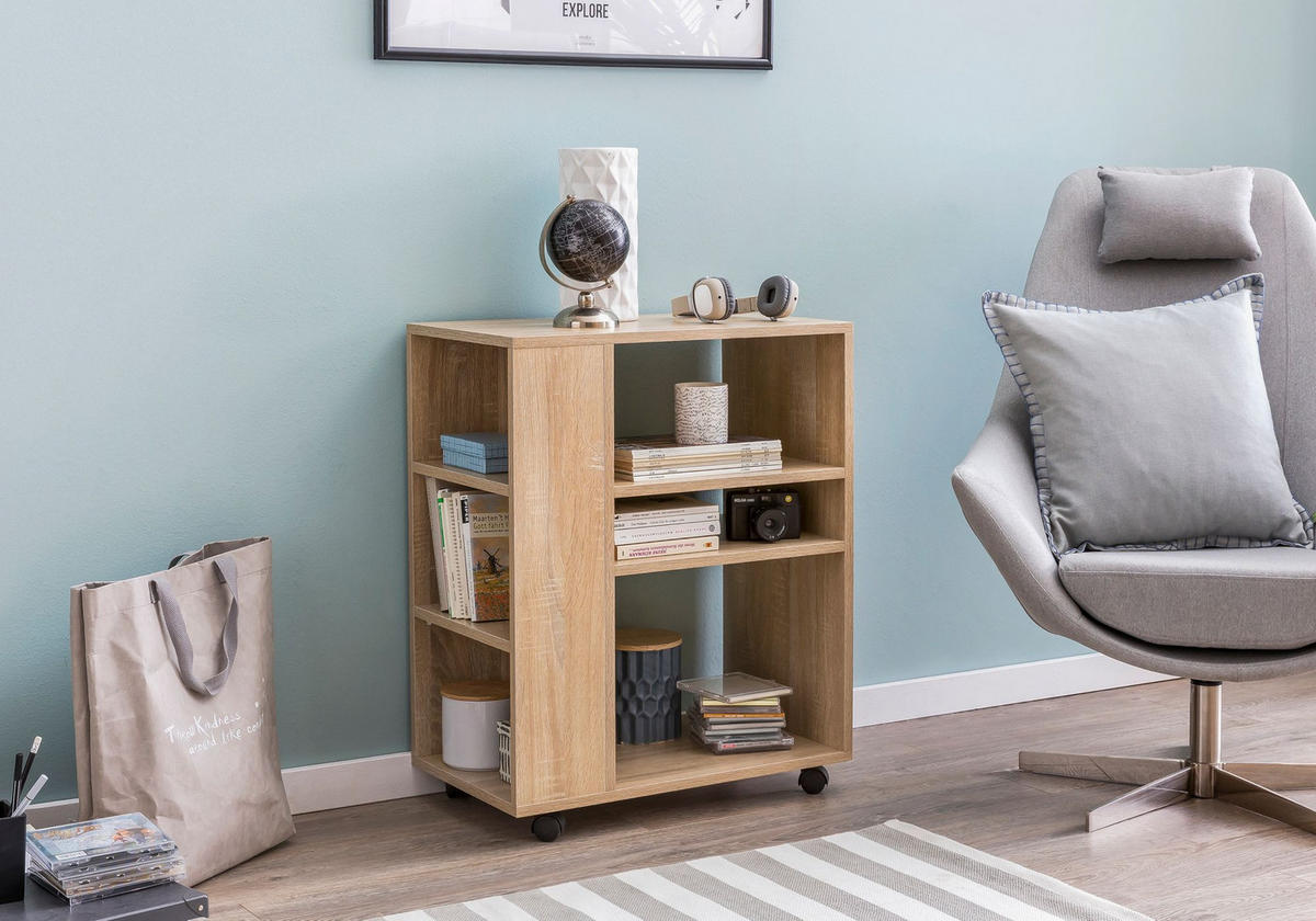 REGAL Multifunktional Mit Rollen Modern BRENTA, Beige 60x35x75 cm - Beige, Holz/Kunststoff (60/75/35cm) - KADIMA DESIGN