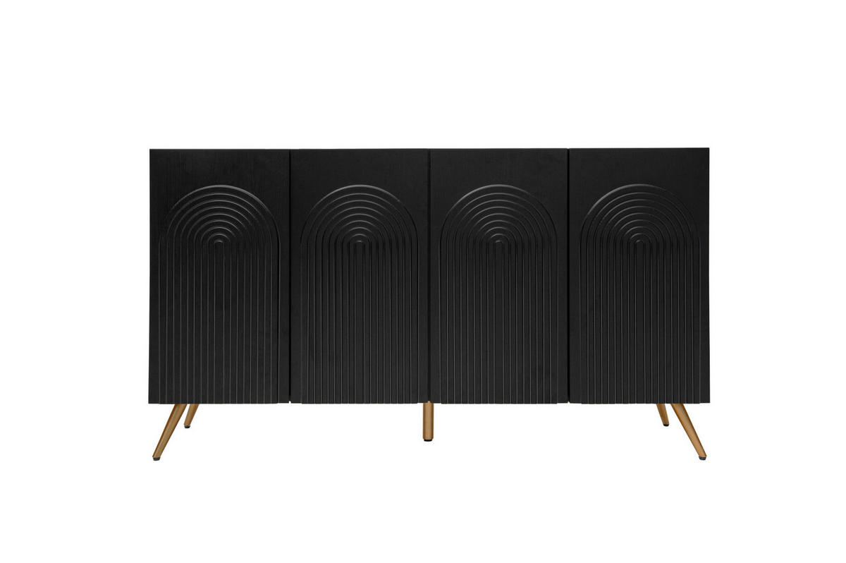 SIDEBOARD in Schwarz im Mid-Century-Stil mit 3D-Rillen & verstellbaren Einlegeböden - Schwarz, Holzwerkstoff (150/83/38cm) - BEAOK