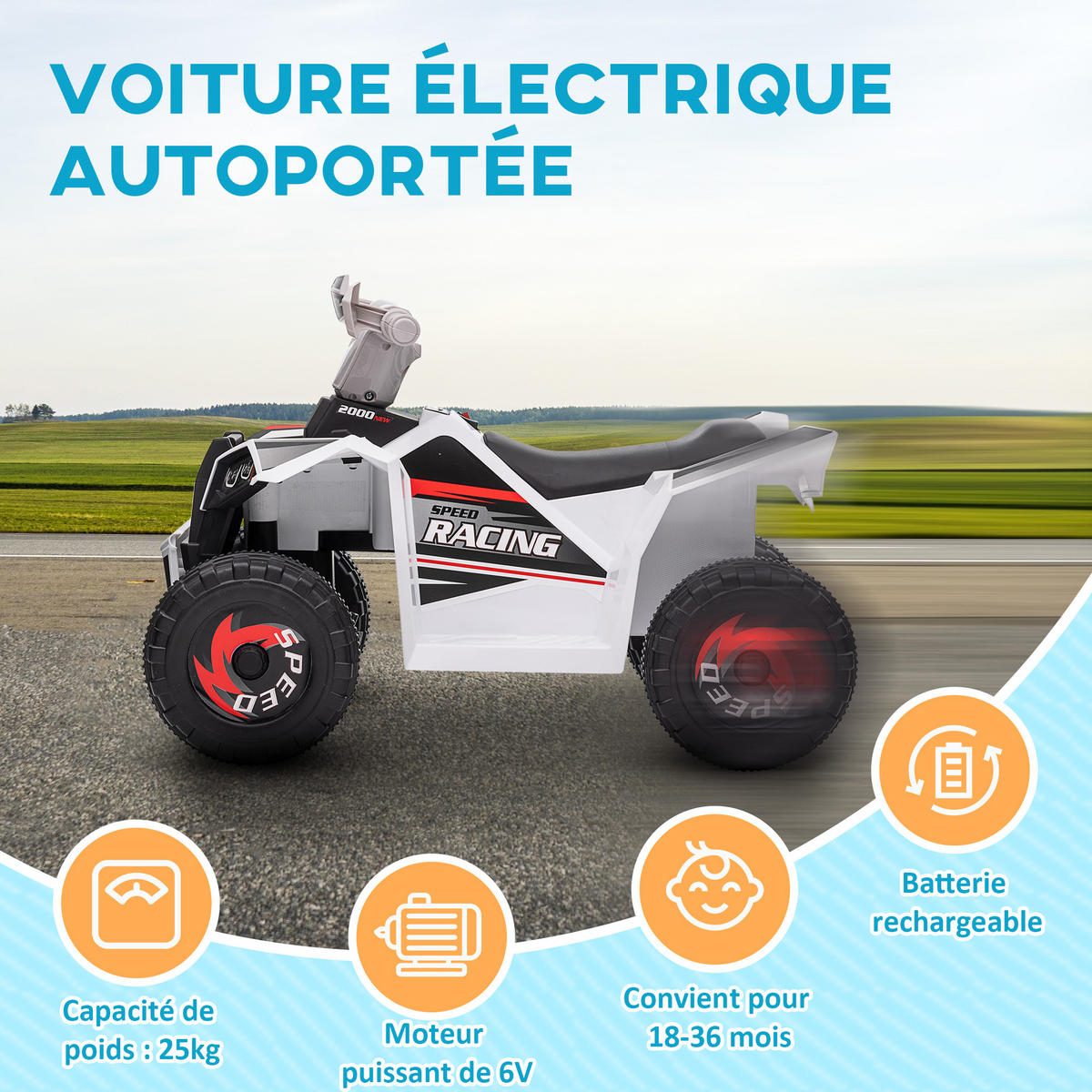ELEKTRO-QUAD DE-13030 Vor-/Rückwärtsgang Weiß - Weiß, Kunststoff (70/41.5/48.5cm) - ComfortXL