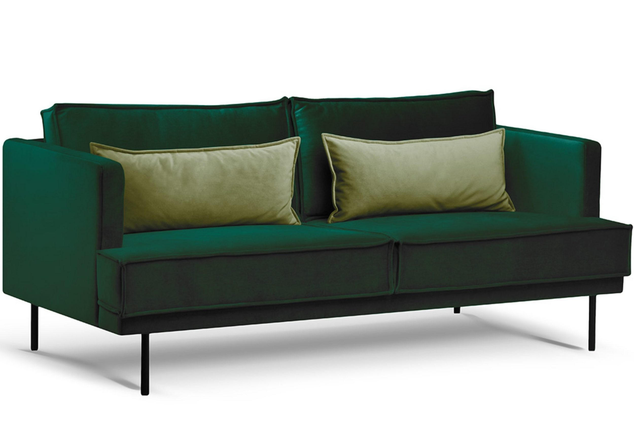 3-SITZER-SOFA GANZO 2 Kissen inklusive, Velours-Stoff, dunkelgrün - Dunkelgrün/Schwarz, Textil/Metall (193/84/92cm) - KONSIMO®