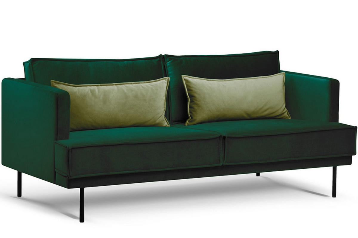 3-SITZER-SOFA GANZO 2 Kissen inklusive, Velours-Stoff, dunkelgrün - Dunkelgrün/Schwarz, Textil/Metall (193/84/92cm) - KONSIMO®