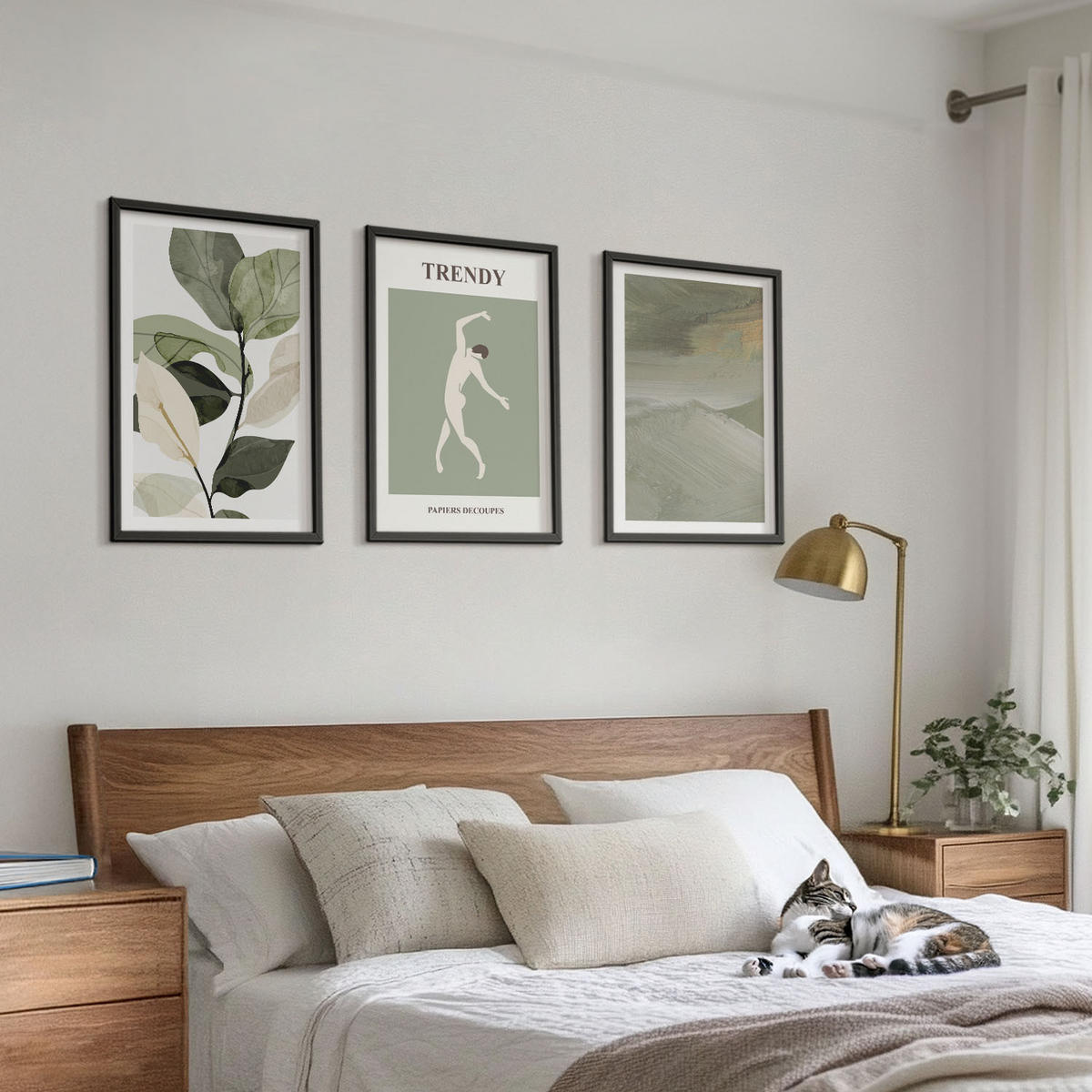 WANDBILDER 3er-Set - 40x60 cm Schwarzer Rahmen - Abstrakte Pflanzensilhouettenmuster - Schwarz, Kunststoff (40/60cm) - ArtPrintCave