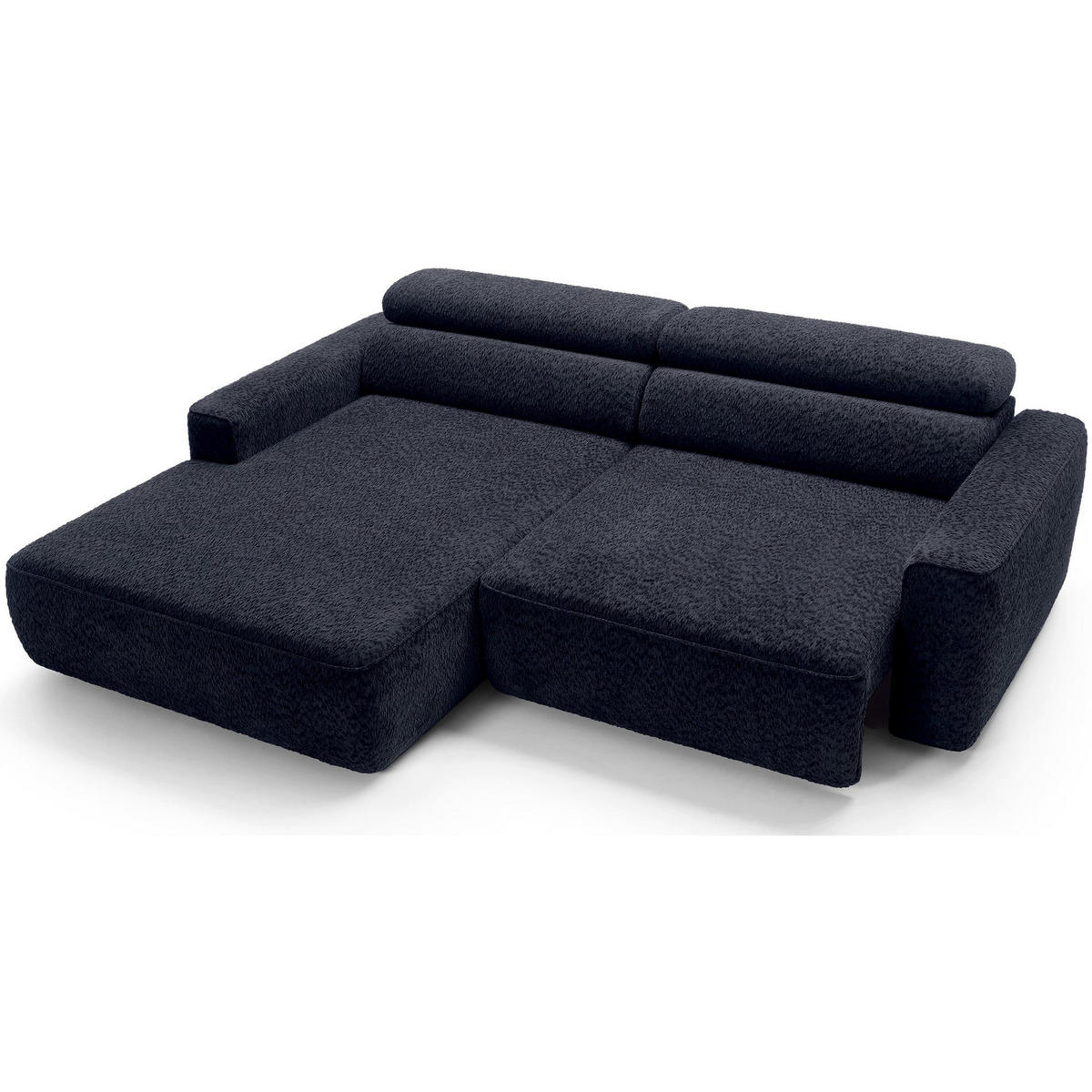 ROHOVÁ pohovka Fando s elektricky výsuvným sedákem, tmavě modrý ženil, levá - černá/tmavě modrá, textil/plast (252/182cm) - Selsey