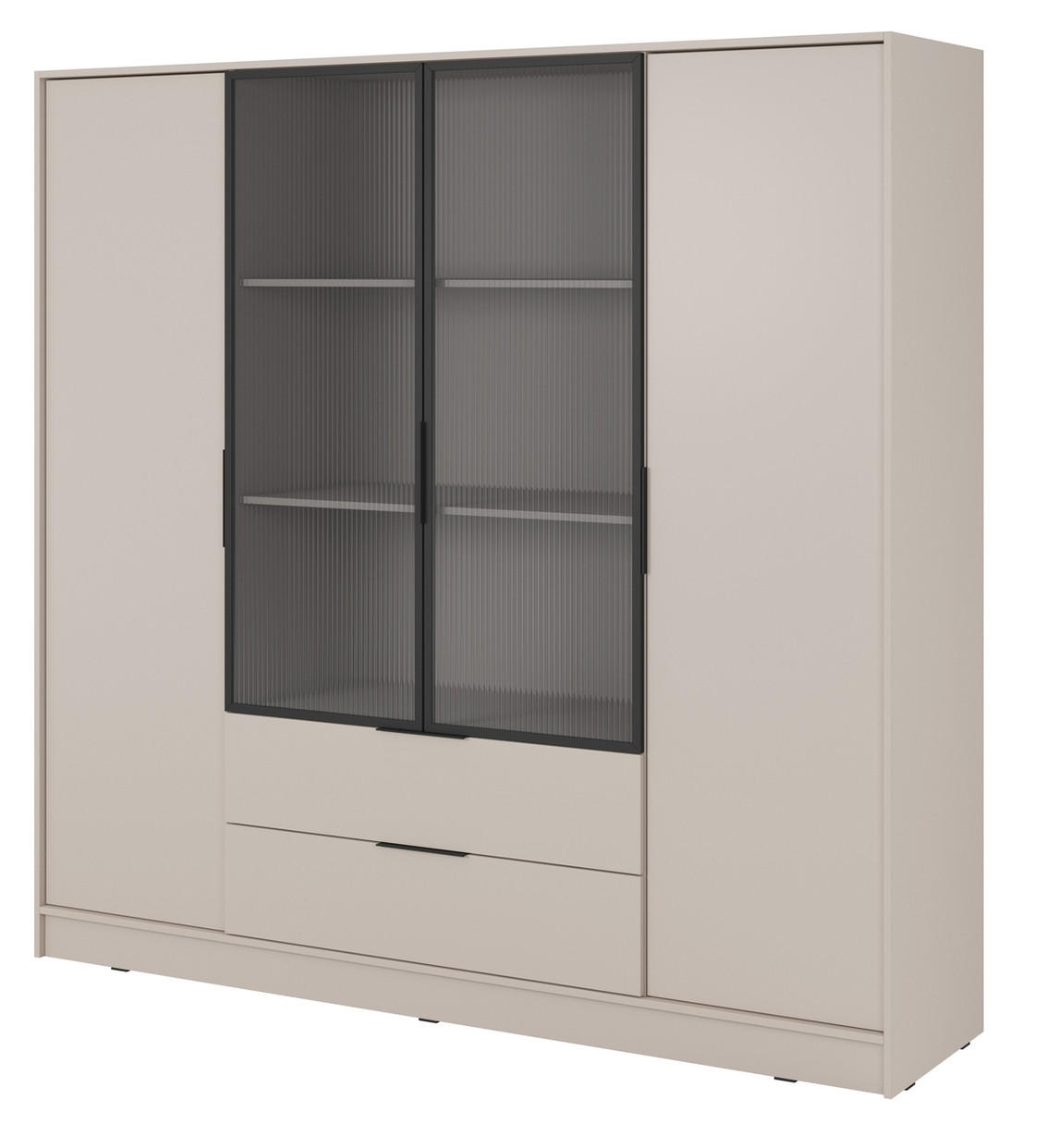 SCHRANK 206 cm mit Glas Kalma, Schubladen, 4 Türen, Kaschmir - Kaschmir, Holz (206/200/51cm) - Emporius