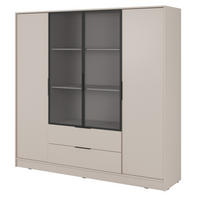 SCHRANK 206 cm mit Glas Kalma, Schubladen, 4 Türen, Kaschmir - Kaschmir, Holz (206/200/51cm) - Emporius