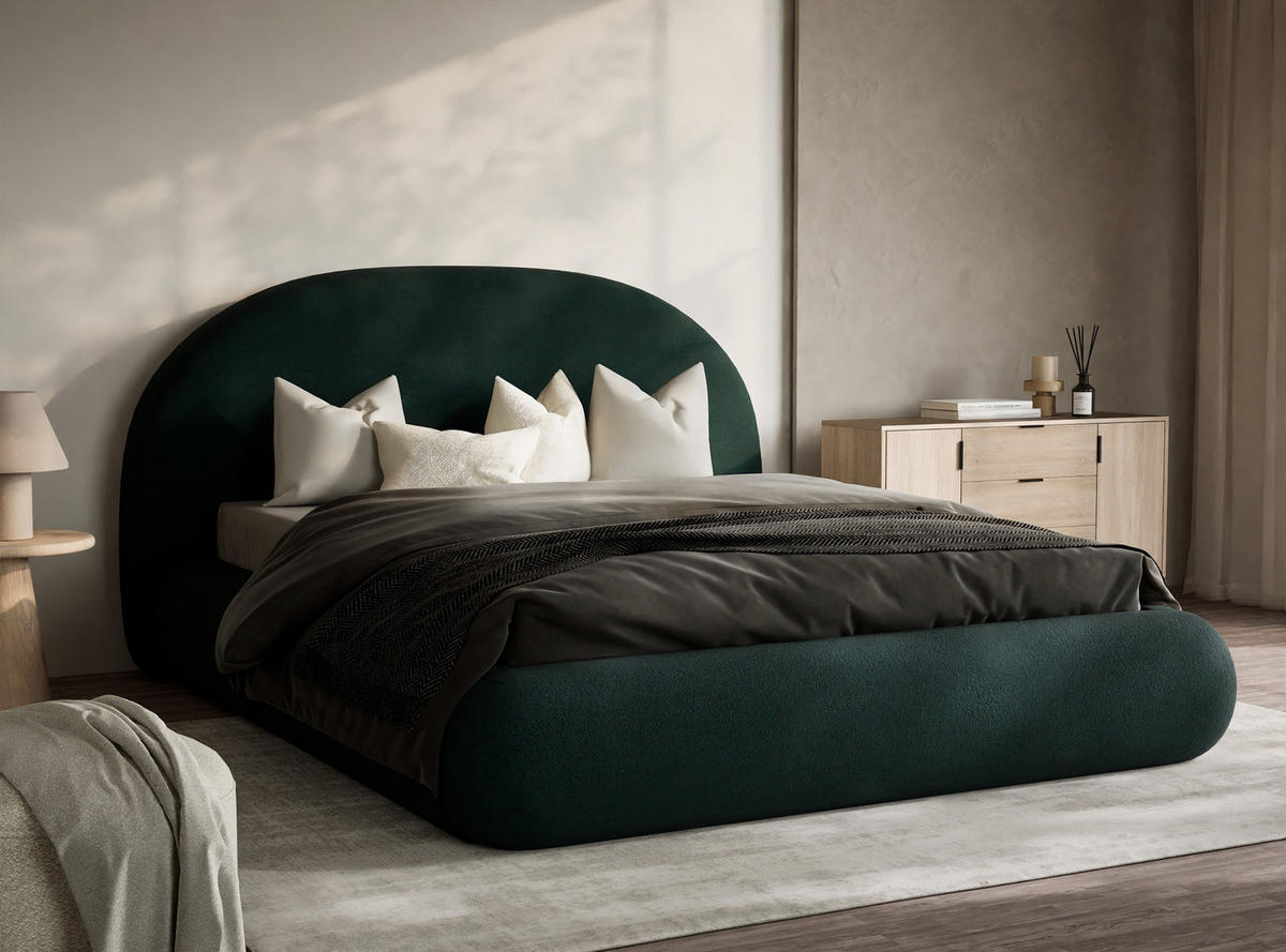 POLSTERBETT Maumere Dunkelgrün 180/200 cm im Webstoff - Dunkelgrün/Schwarz, Holz/Holzwerkstoff (180/200cm) - Maison de Reve