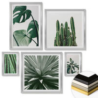 WANDBILDER 5er Set - 50x50 cm & 20x30 cm & 40x60 cm Silberner Rahmen - Bambusblätter - Silberfarben, Kunststoff (40/60cm) - ArtPrintCave