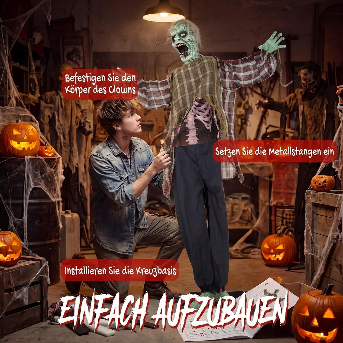 ANIMIERTER-ZOMBIE Metall Polyesterfaser Rot - Rot, Kunststoff (18/170/60cm) - HOMCOM
