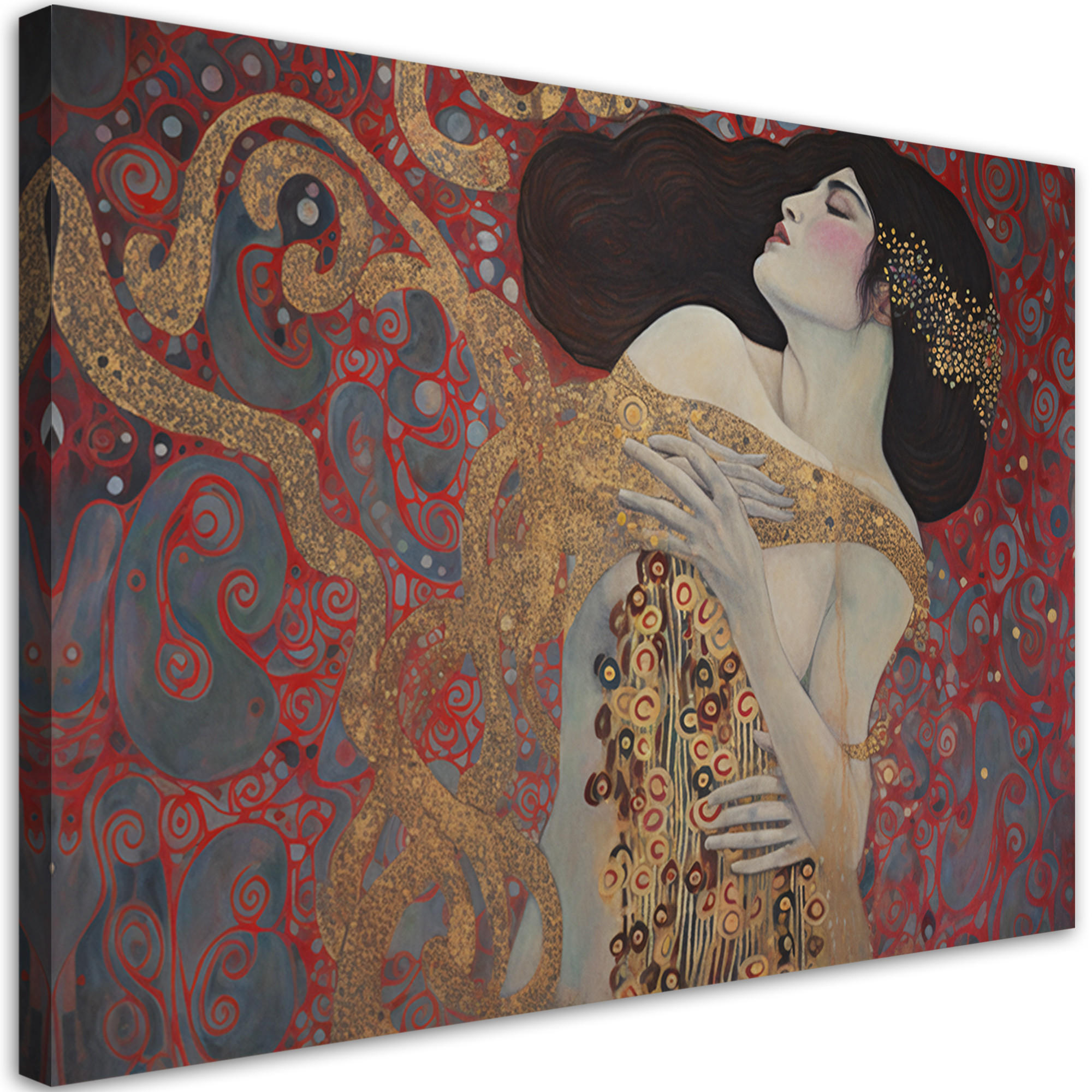 WANDBILD frau rot abstrakt g. klimt - Goldfarben, Textil (60/40cm) - Feeby