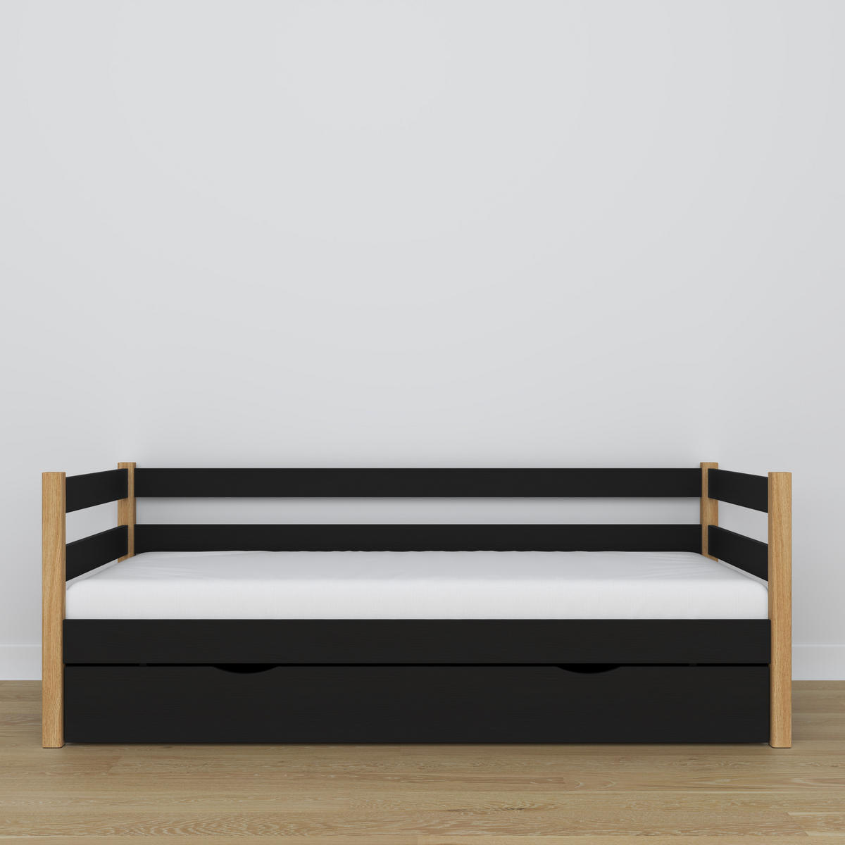TAGESBETT mit Schublade N01 Schwarz / Eiche Natur 120/200 - Schwarz/Eiche Artisan, Naturmaterialien/Holz (120/200cm) - N-Wood