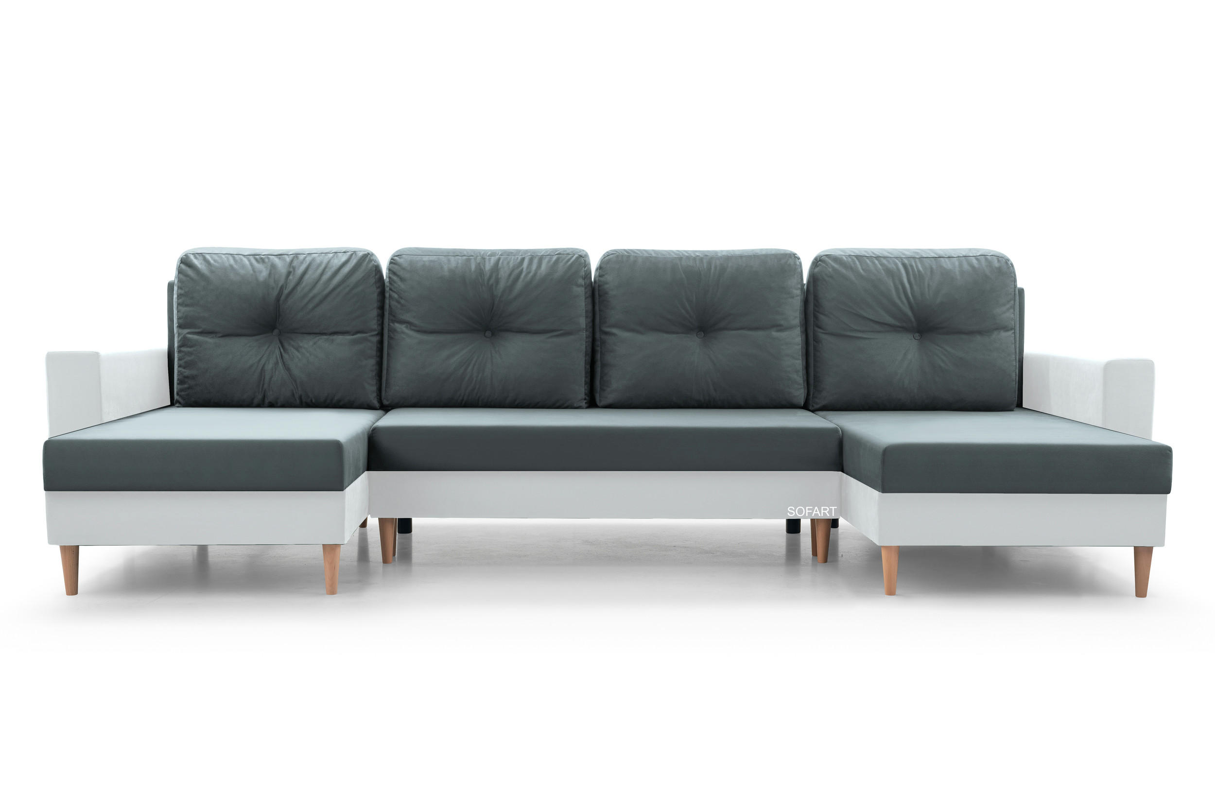WOHNLANDSCHAFT - CARL U (Grau + Weiße Kunstleder) - Weiß, Holzwerkstoff (300/90/142cm) - Möblo