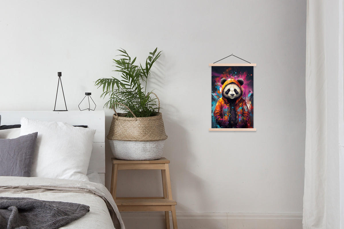 POSTER Panda - Jacke - Graffiti - Orange 40x60 cm - Orange, Textil (40/60/0.15cm) - MuchoWow