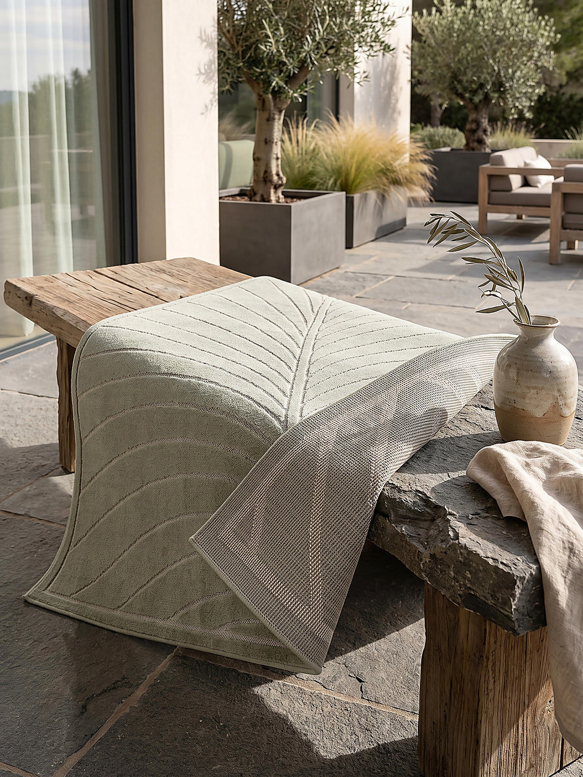 TEPPICH Outdoor, Fußbodenheizung-geeignet, mit Blattmotiv, aus Polypropylen, ENGADIN in Salbeigrün, 140 x 200 cm - Grün, Textil (140/200cm) - KADIMA DESIGN