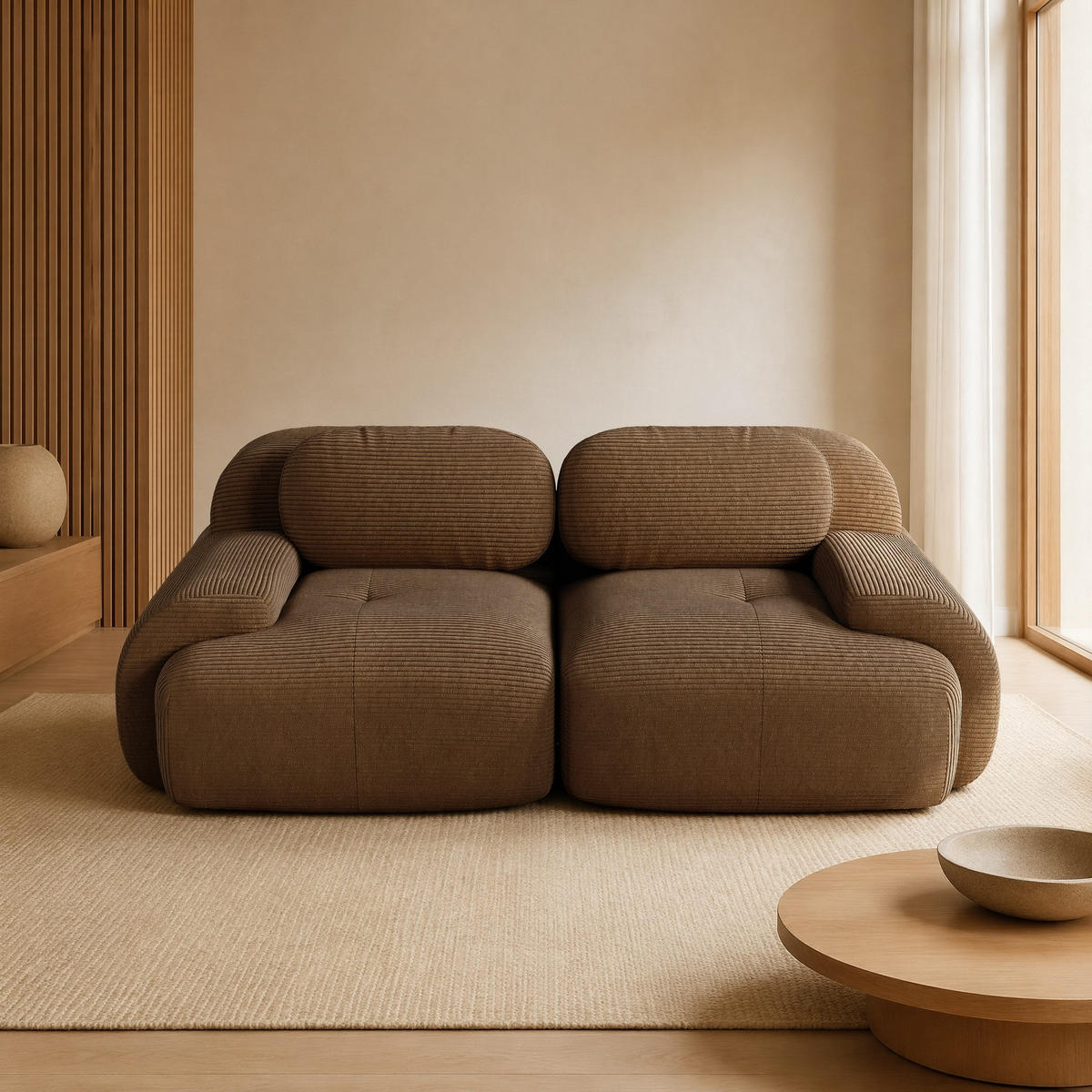 SOFA 2-Sitzer in Braun aus Cord mit modularem Design und geschwungenen Armlehnen - Braun, Textil (208/75/103cm) - CHICFURN