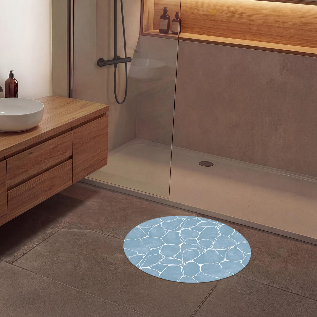 BADEMATTE Organisch - Muster - Blau 70x70 cm - Hellblau, Kunststoff/Textil (70/70cm)