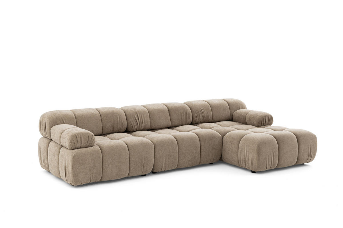 MODULARES Ecksofa MOMENTUM L, Rechts, Breite 282 cm, strukturierter Stoff, Beige - Chromfarben/Beige, Holz/Textil (155/282cm) - Muffo