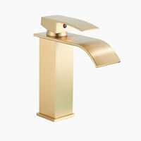 WASCHTISCHARMATUR, Warm- und Kaltwasser, Gebürstetes Gold - Goldfarben, Metall (19.5/19.5/5cm) - Kaket