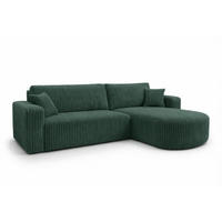 ECKSOFA Mit Schlaffunktion, Cordstoff Tilia, Grün, Rechts, ROUND ONE XL - Grün, Holz (271/175cm) - Kaiser Möbel
