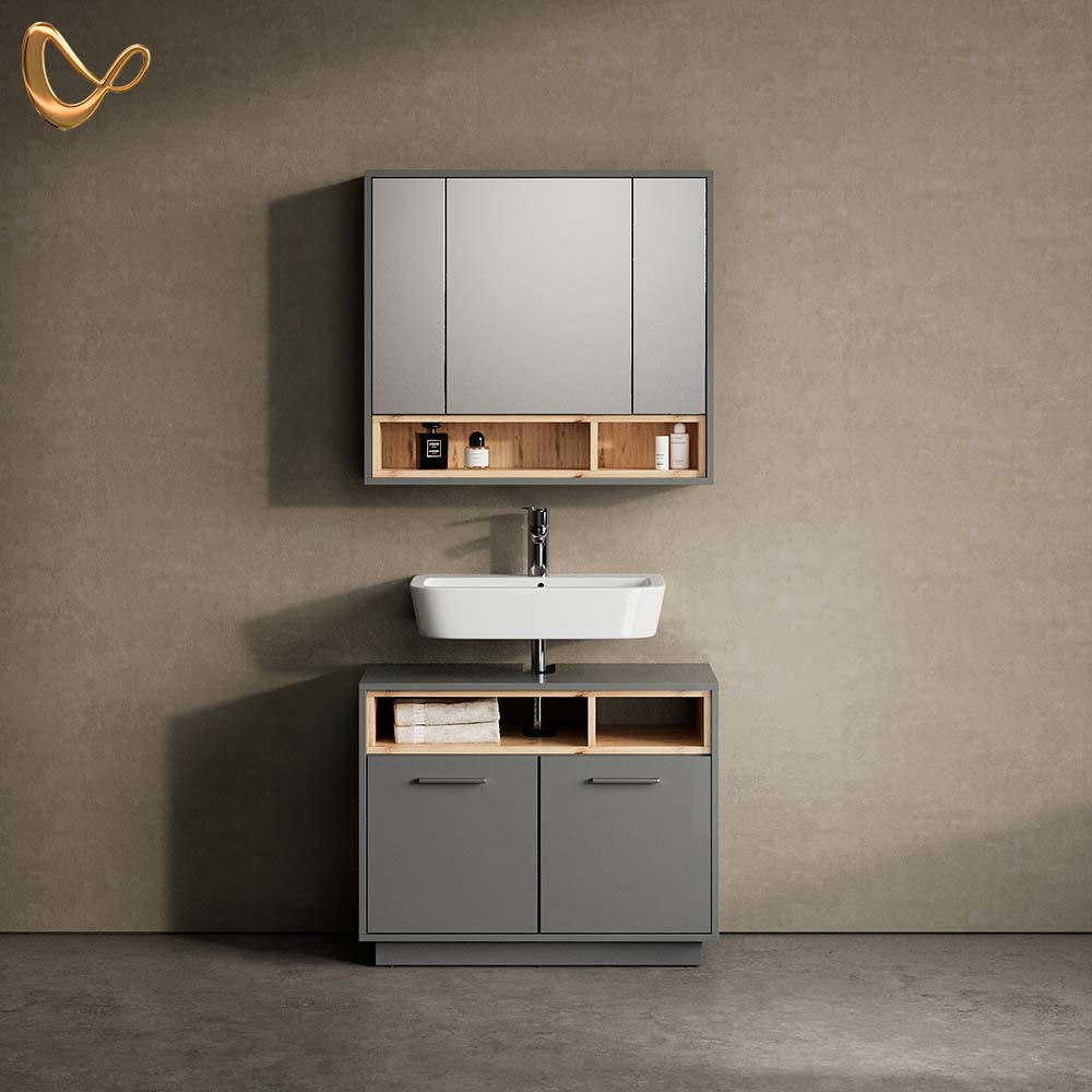 BADMÖBEL-SET Temo Anthrazit 2 Teile - Anthrazit/Sonoma Eiche, Holzwerkstoff (80/72/40cm) - Livinity®