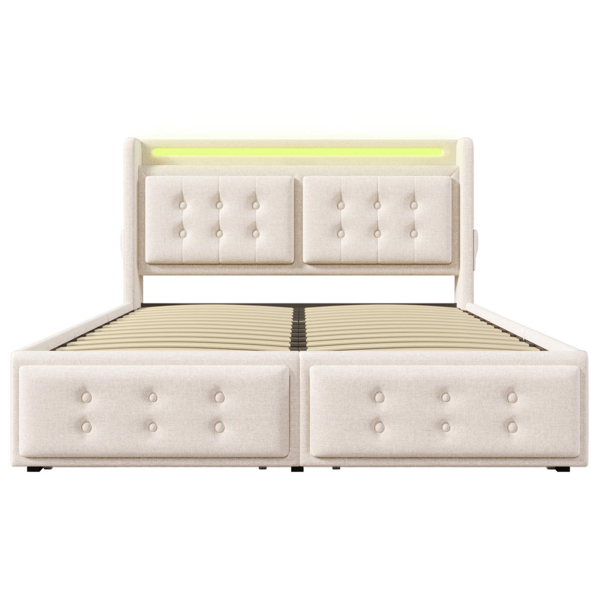 BETT mit LED, USB-C und 4 Schubladen 140x200 cm Beige - Beige, Metall (140/200cm) - Meubliv