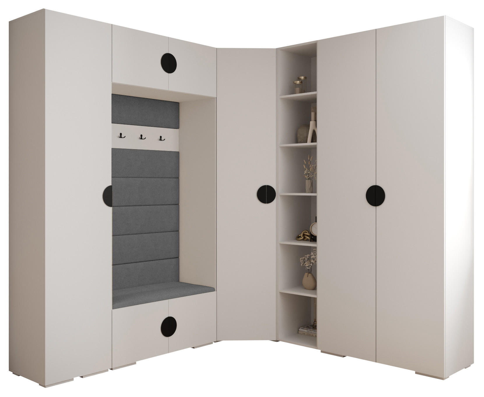 Abiks Möbel Garderoben-Set Weiß, Grau, Schwarz 231.7x236.7x47 cm