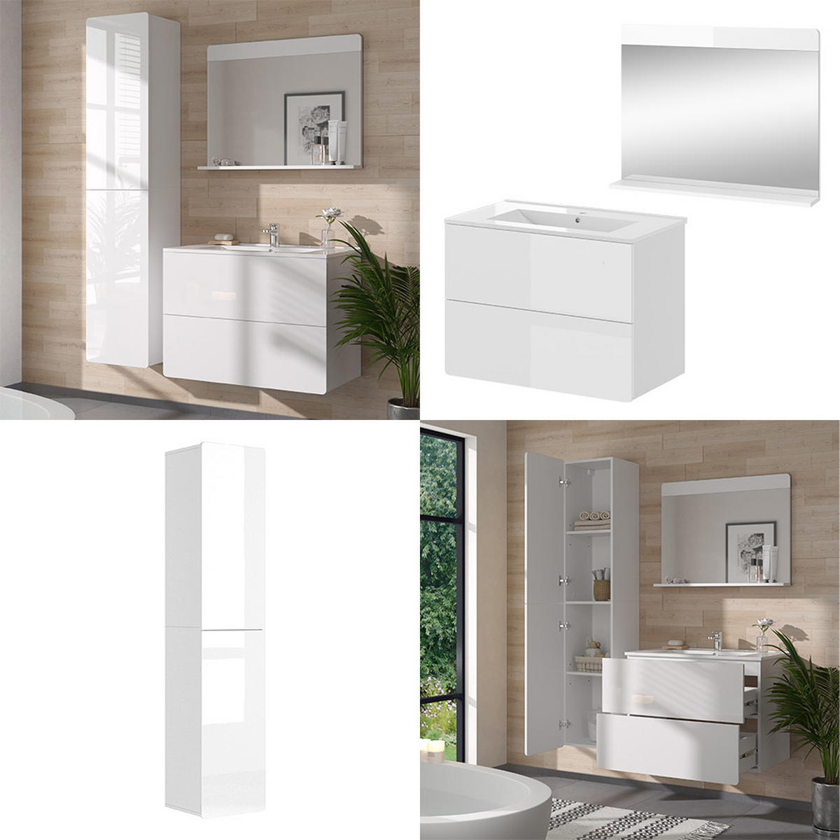 BADMÖBEL-SET Izan Weiß 4 Teile mit Hochschrank - Weiß, Holzwerkstoff (80/59.3/46cm) - Vicco