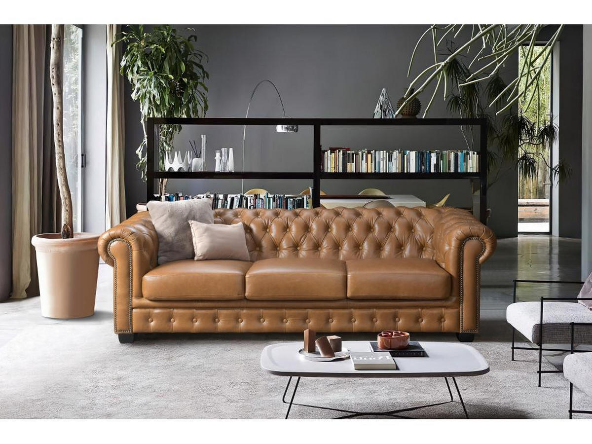 CHESTERFIELD Ledersofa 4-Sitzer - Büffelleder - Karamellbraun - BRENTON - Braun, Leder (99/73/240cm) - Vente-Unique