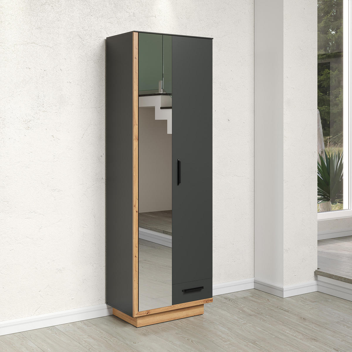 GARDEROBENSCHRANK Eiche Dekor - Grau, Holzwerkstoff (65/65/198cm) - ebuy24