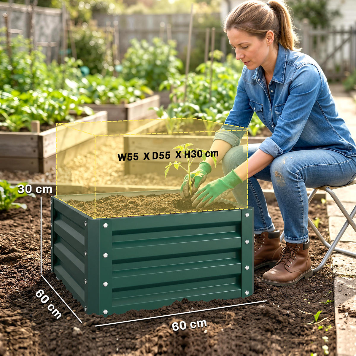HOCHBEET-SET DE-12251 2er-Set 60/60/30,5 cm mit offenem Boden Grün - Grün, Metall (60/30.5/60cm) - ComfortXL