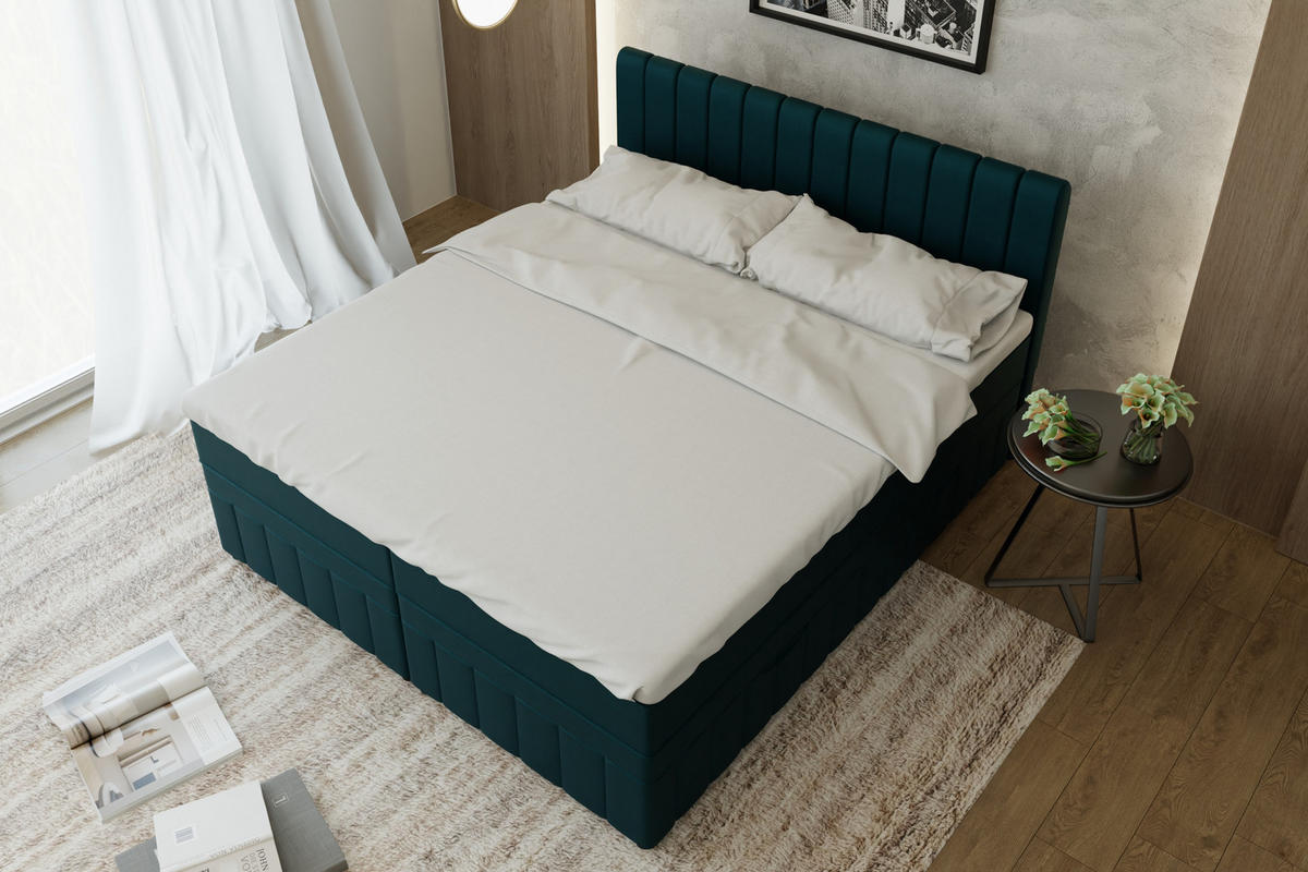 BOXBETT AVALON 180 x 200 cm mit Bettkasten und Topper - Türkis - Türkis, Holz - Panda Möbel