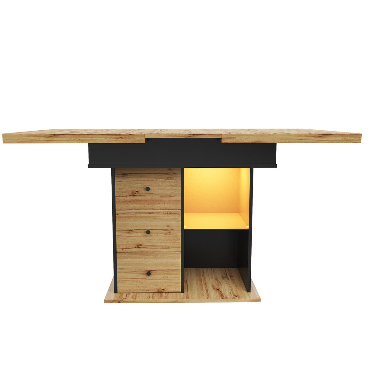 ESSTISCH 110-140/80/75 cm Schwarz/Natur aus MDF mit LED-Beleuchtung - Schwarz, Holzwerkstoff (110/80/75cm) - OKMYHOME