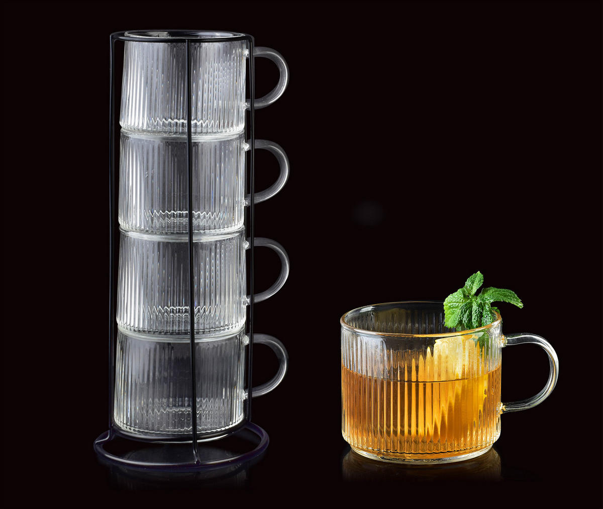 SADA sklenic, borosilikátové sklo, černá - průhledná, sklo (0.35L) - Mondex