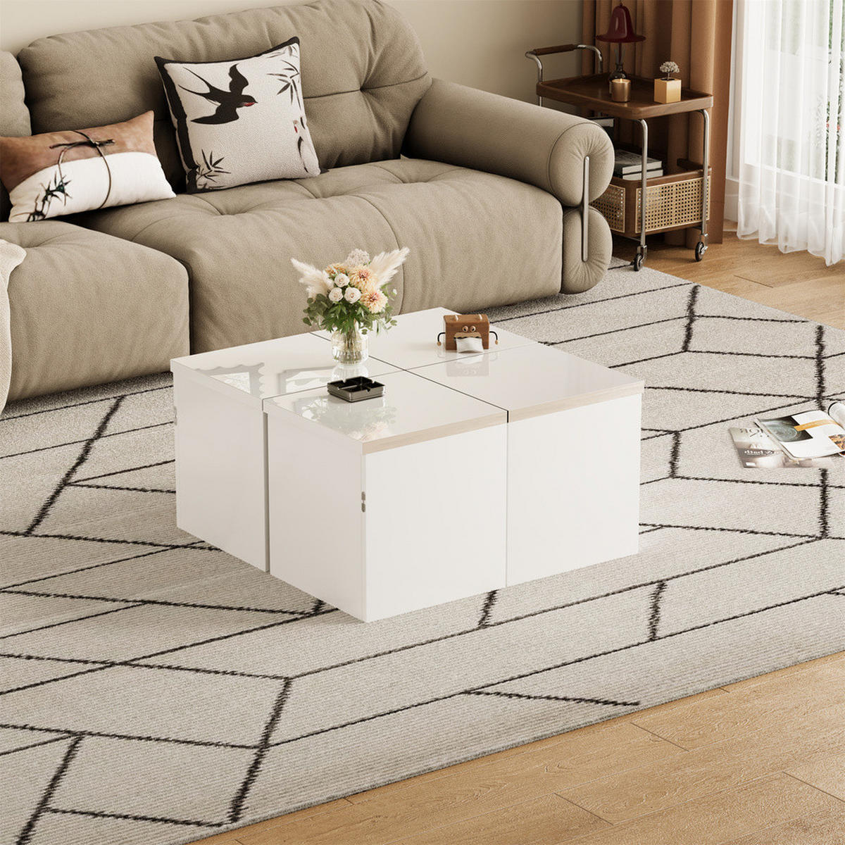 COUCHTISCH DIY Hochglanz Freie Kombination Modern Individuell - Weiß, Holz (53.01/49.53/32cm) - FLIEKS