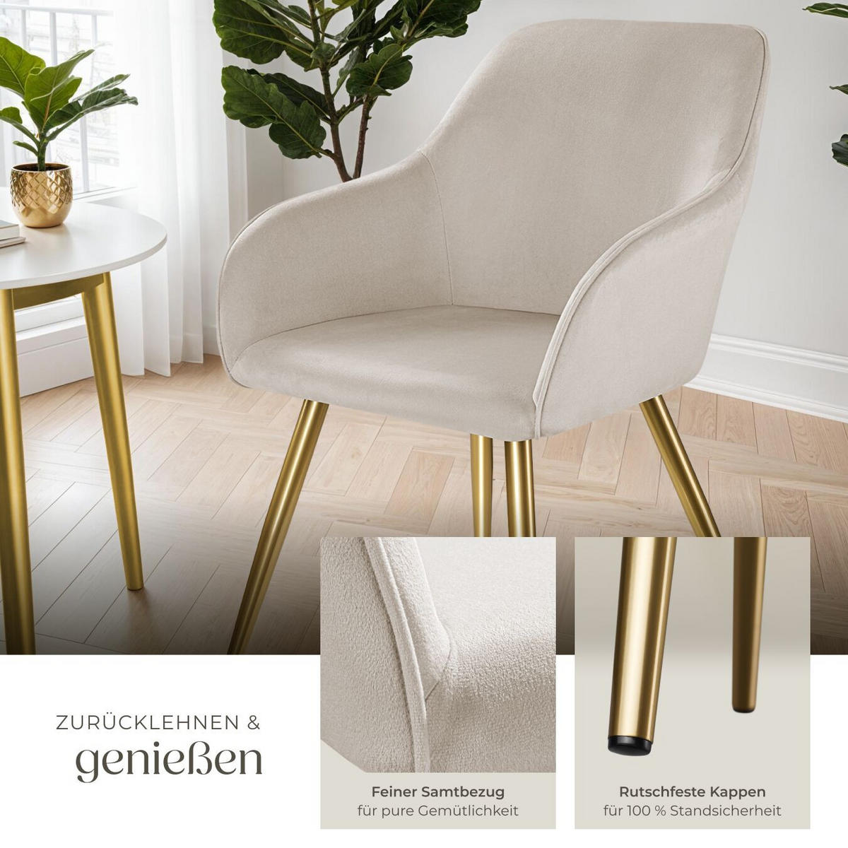 ESSZIMMERSTUHL Marilyn,58 x 62 x 82 cm,taupe/gold - Taupe/Goldfarben, Textil (58/82/62cm) - tectake