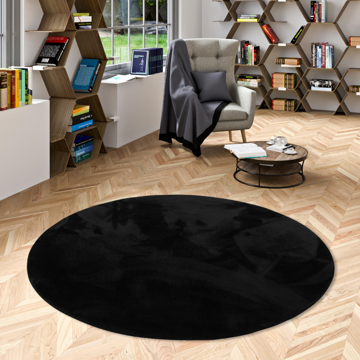 FELLTEPPICH SUPER SOFT PEARL RUND - Schwarz, Textil (160/160cm) - Pergamon